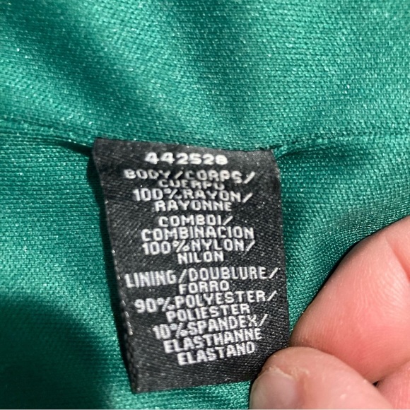 MONIQUE LHULLIER Sz 2 (estimated) Green Sheen Black Lace Top & Side Party Dress - Picture 9 of 11